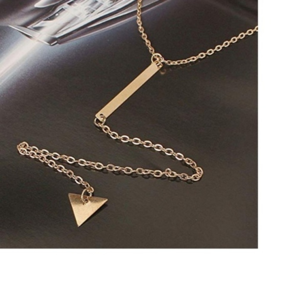 Minimalist Gold Geometric Triangle Drop Y Necklace - Picture 2 of 4